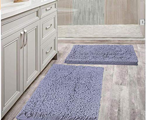 Bathroom Rugs Mats 20" x 30" Set of 2 Grey Luxury Chenille Bath