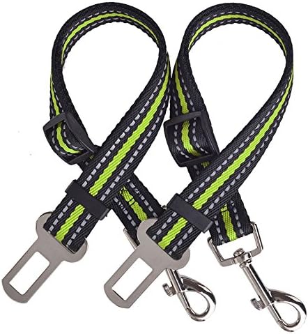 PUPTECK 2 Pack Adjustable Dog Seat Belts for Car Pet Reflective Safety Seatbelt Green