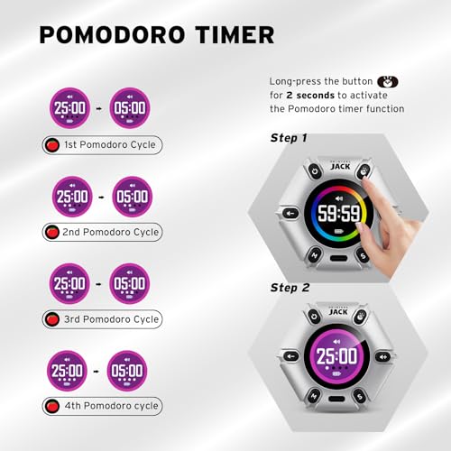 Image of Printers Jack Pomodoro Timer - Productivity Cube, Visual Focus Timer, Mute & Vibration & Adjustable Sound Alert, for Office, ADHD, Study, Work, 3 /5 /10 /25 /30 /60min & Custom Countdown - Silver