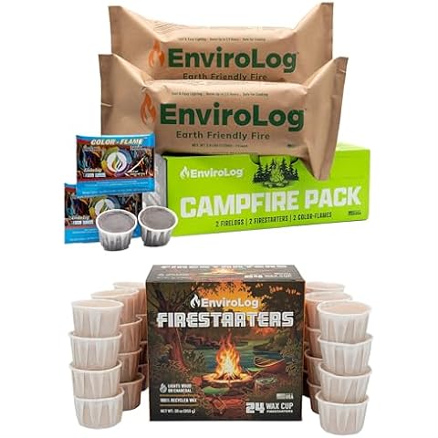 EnviroLog Campfire Pack & Firestarter Cups Bundle 2 Fire Logs, 26 Fire Starters, and 2 Color Flames - for Indoor or Outdoor Fireplace, Fire Pit, Bonfire, and Camping – Safe & Sustainable Cover