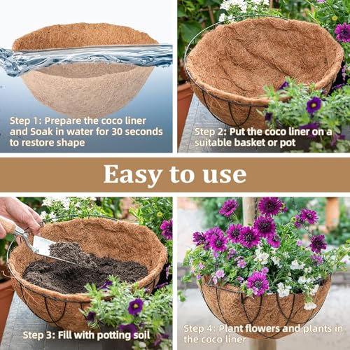 LATERN 4Pcs Round Coco Fiber Liners for Hanging Basket 30.5CM 100% Natural Coco Coir Liner Thick Coconut Fiber Mat for 12 Inch Hanging Plant Basket Garden Animal Pet Mat Window Boxes - Image 4