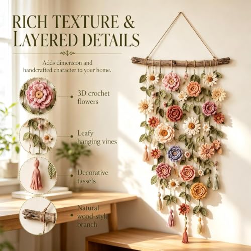 Decoración de pared de crochet para salones de estilo boho ligero 7