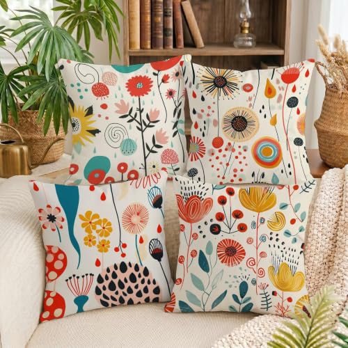 Housse de Coussin Exterieur Imperméable 60x60cm Lot de 4 en Lin