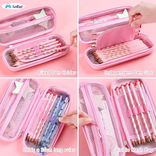 Image of FunBlast Multipurpose Zipper Stylish Large Capacity 3D Embossed Pencil Case for Girls, Hardtop EVA Pen & Pencil Pouch Bag Case for School Supplies for Kids, Mermaid Pouch for Girls
