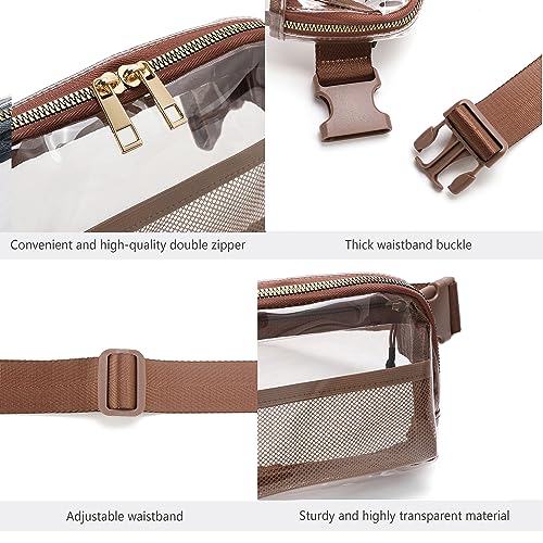 Image of Stadium Approved Clear Belt Bag Fanny Pack for Women Men with Adjustable Strap Crossbody Bag Waist Bag for Concerts Sports Travelling Hiking Running(Brown)