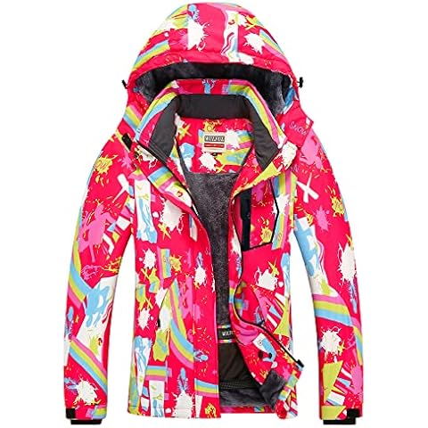 WULFUL Women’s Waterproof Snow Ski Jacket Mountain Windproof Winter Coat with detachable hood, Digital Printing-hs04, XL Cover