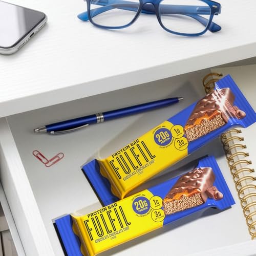 Image of FULFIL Chocolate Chocolate Chip Flavored Protein Bars, 1.94 oz (12 Count) | 20g Protein, 1g Sugar, 3g Net Carbs, Protein Snack for Breakfast, Workout and Travel, Gluten Free Snacks, 12 Snack Bars