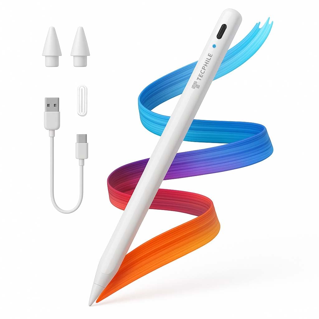 TECPHILE iPad Pencil Stylus Pen, Bluetooth, 10-minute Charge, Palm Rejection, Tilt, Magnetic Attraction, Compatible iPad2018-2025, iPad 10th/ 11th Gen, Pro 11, 12.9 & M4, Air 4/5/M2/M3, Mini 6/ A17Pro