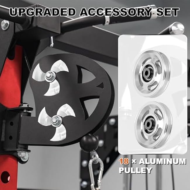 Smith Machine Home Gym with Aluminum Pulley Set - 2000lbs Capacity All-in-One Power Rack with Cable Crossover, Pull-Up Bar & Dip Station, Includes 18 Attachments, P107 Anvil