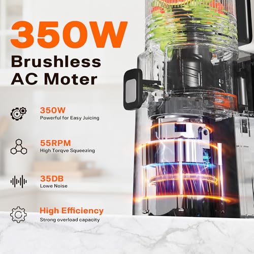 Cold Press Juicer, 5.5inch Wide Feed Chute Juicer Machine, Slow Masticating Juicer for Whole Vegetables & Fruits, Gray - Image 5