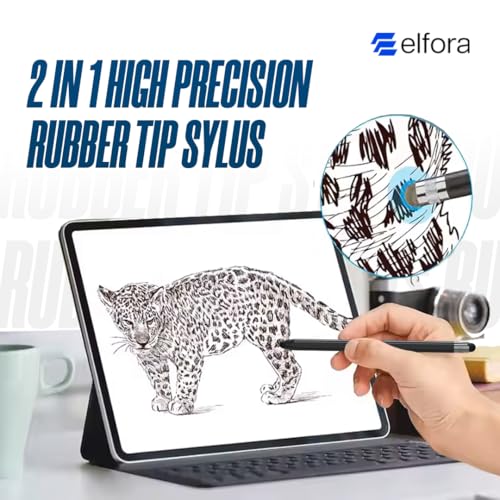 Elfora 2 in 1 Tablet Stylus Pen for All Touch Screens Devices | Fine Point Tip | High Sensitivity & Precision Capacitive Pen with Compatible for iOS, Android, and Windows – Black 9 51vw0JZAU7L