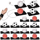 18 Pcs Wrist Return Ball Wrist Ball on a String, Includes Basketball, Baseball and Football, Sports Wrist Balls Rubber Rebound Ball Wristband Toy for Wrist Exercise Play Party Favor