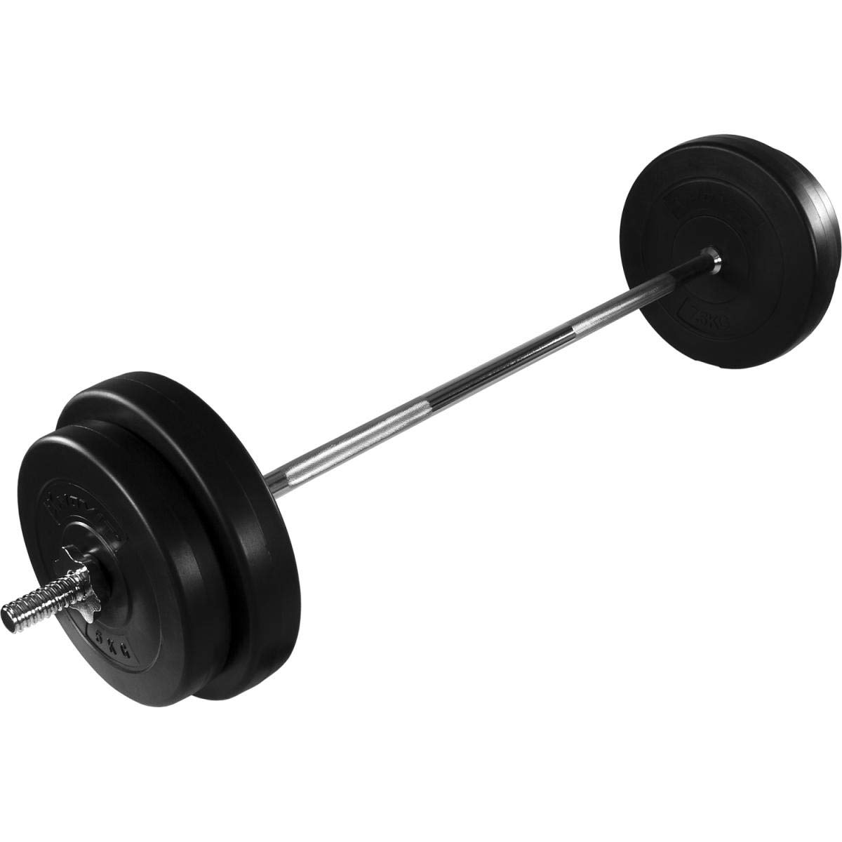 MOVIT Bilanciere con Pesi - 30kg, Dritto, Diametro 25mm, Lunghezza 121,5 cm, in Acciaio Cromato, Chiusura a Vite, Dischi Rivestiti in Plastica, Nero - Asta con Pesi Palestra, Fitness, Allenamento