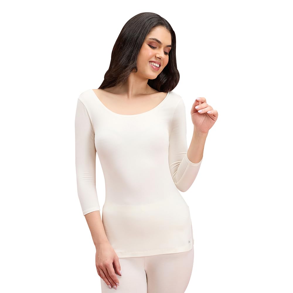 NYKD (NYOE05 Ultra Light & Soft Thermal Wear for Women | Snug Fit Winter Warmer Top with Elbow Length Sleeves | Highly Insulating Microfibre Tshirt That Stay Hidden Under Clothes