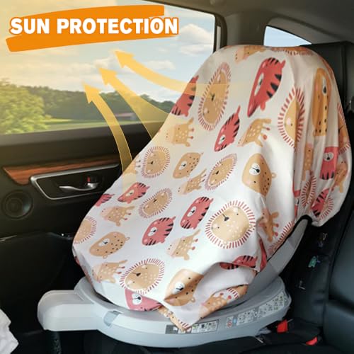 Image of Car Seat Sun Shade Cover Baby Car Seat Sun Shade Cover, Keeps Toddler's Seat Cool,Covers and Blocks Out Heat & Sun, Protection from UV Sunlight (Animal)