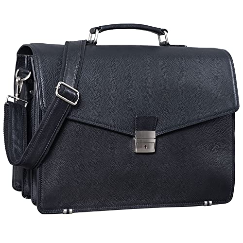 STILORD 'Morpheus' Serviette en Cuir Grand XXL Hommes Porte Document Vintage Mallette de Travail Classeur Sac à Bandoulière Enseignant, Couleur:Noir