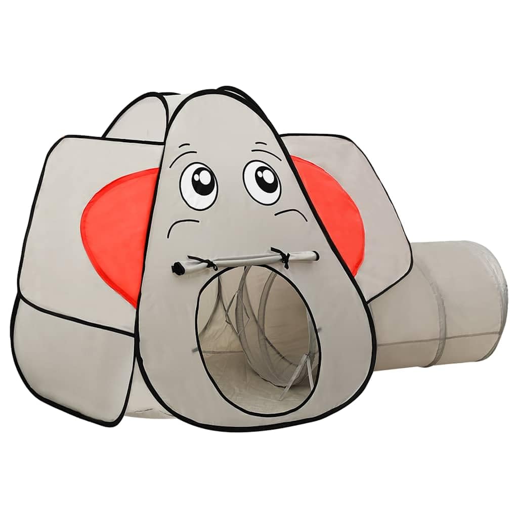 Spielzelt Elefanten-Form mit 250 Bällen, 174x86x101 cm, Grau Polyester, inkl. Spieltunnel und Tragetasche, Kinderzimmer und Garten, Krabbeltunnel für drinnen und draußen