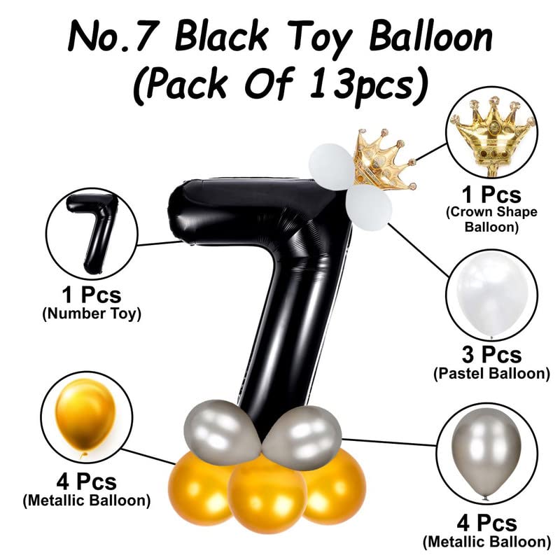 Image of Black 32 Inches Numbers 7 Shape Large Big Foil Helium Balloons For Party Decorations In Happy Birthday Anniversary Office Items Materials Set Pack,1 Piece