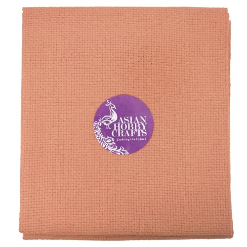 Image of Asian Hobby Crafts Matty Fabric for Embroidery, Cross Stitch, and Knitting, Sewing Fabric, DIY Cross Stitch Projects, (Size : 1 X1 Meter, Color - Peach)