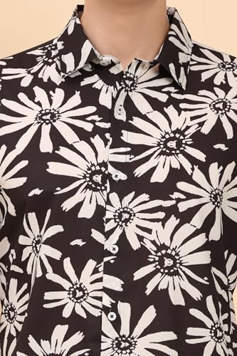 Image of Mens Printed Casual Shirts Short Sleeves Button Down Tropical Shirts (MS1 Black White S)
