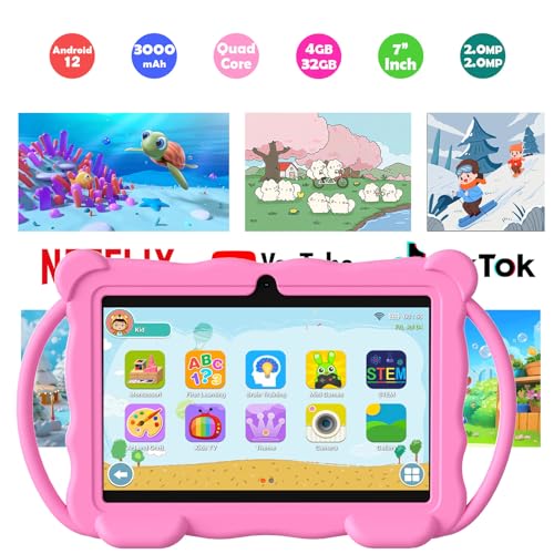 Image of Kids Tablet 7 Inch for Kids, 32GB ROM Toddler Learning Tray with Protective Case, Pre-Installed Educational Apps, Parental Control, Gift for Boys and Girls (Pink)