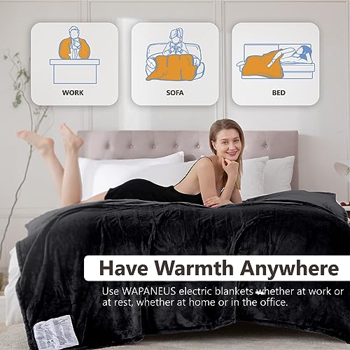 Wapaneus Heated Blanket Electric Throw 72" x 84" Full Size with 10 Heating Levels 12 Hours Time Setings and Auto-Shut Off, Flannel Fast-Heating Electric Blanket, Dark Grey - Image 5