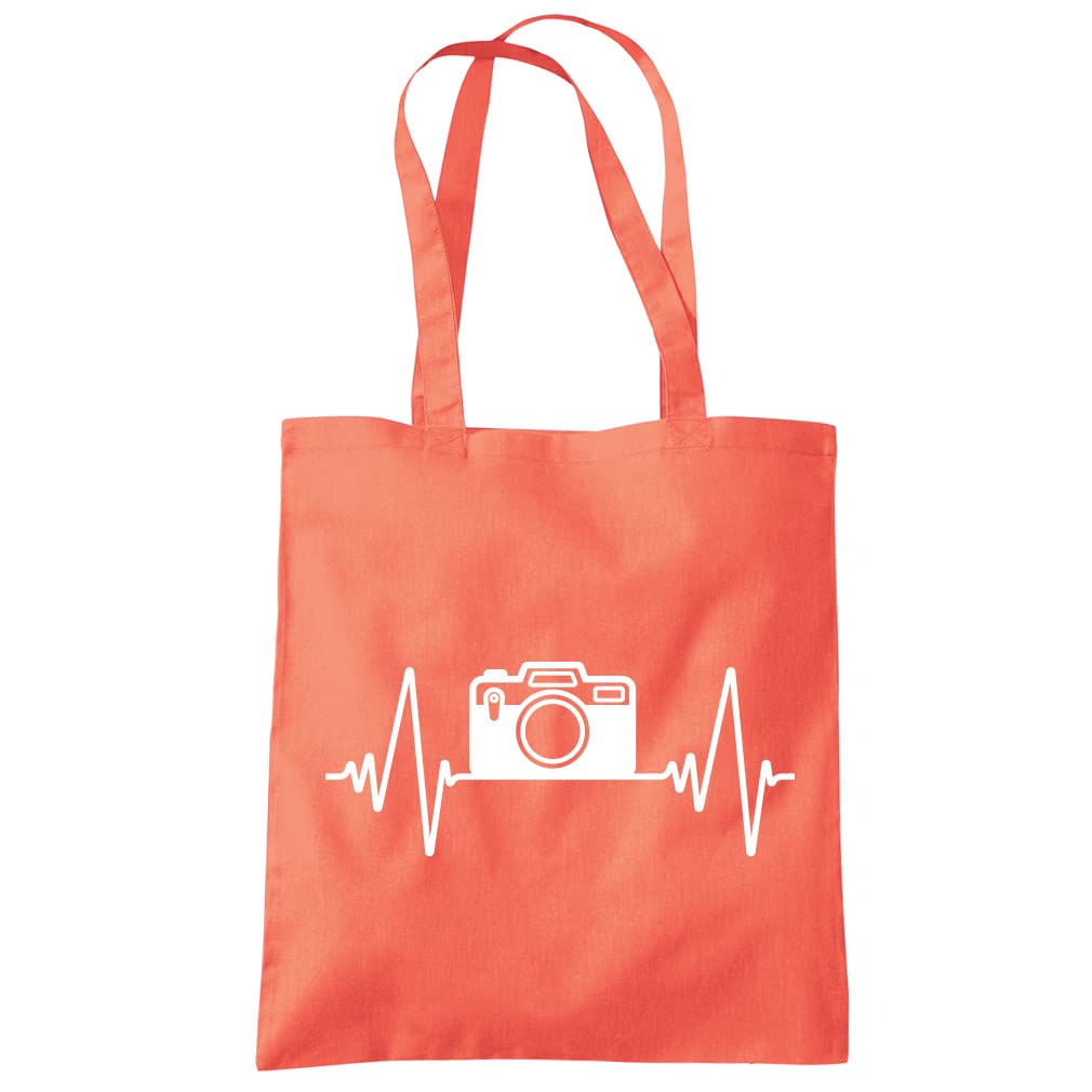 HotScamp Photographer Heartbeat Photography Enthusiast - Tote Shopping Bag - Hobby Fan Activity Pastime One size coral