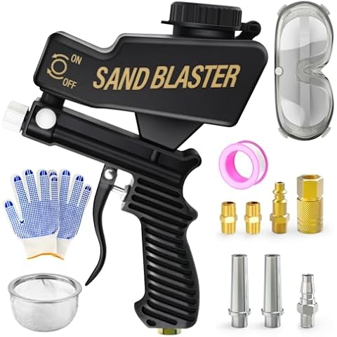 QCDENG Black Air Portable Handy Sand Blasters, Small Sand Blaster, Air Sand Blaster Gun Kit for Air Compressor Remove Paint, Rust, Stains, and Grime from Metal and Wood Surfaces Cover