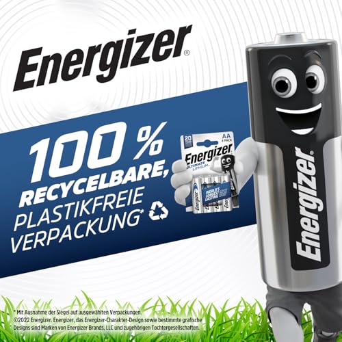 Energizer Ultimate Lithium Batterie AA (4 Stück) - Die langlebigste AA Batterien der Welt - 100% auslaufsichere Konstruktion - 100% plastikfreie Verpackung - 25 Jahre lagerfähig