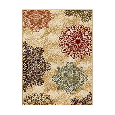 Antep Rugs Alfombras Modern Floral 5x7 Non-Skid (Non-Slip) Low Profile Pile Rubber Backing Indoor Area Rugs (Beige, 5' x… 51vw2apTAwL. SS400