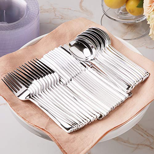 Prestee 300 Plastic Silverware Set | 100 Plastic Forks, 100 Plastic Spoons, 100 Plastic Knives | Heavy Duty Bulk Disposable Flatware Plastic Utensils Set #TOP3