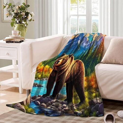 Couverture microfibre moelleuse et chaude avec impression ours 3D - 4