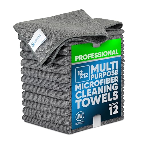 Image of Microfiber Wholesale 12 inch x 12 inch Buff Pro Multi-Surface Microfiber Cleaning Cloths | Gray - 12 Pack | Premium Microfiber Towels for Cleaning Glass, Kitchens, Bathrooms, Automotive