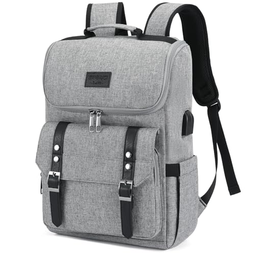Image of YALUNDISI Vintage Backpack Travel Laptop Backpack with usb Charging Port for Women & Men College Backpack Fits 15.6 Inch Laptop Grey Brown