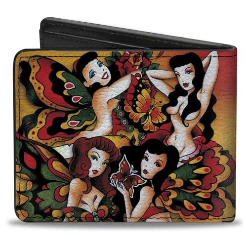 Buckle-Down Men's Standard PU Bifold Wallet-TJ-Butterfly Girl, Multicolor, 4.0" x 3.5"2