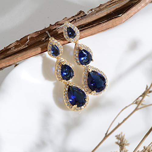 Women's Cubic Zirconia Bridal Earrings - Elegant Long Wedding Party Prom Earring for Bride Bridesmaids Crystal CZ Rhinestone Chandelier Statement Dangle Drop Earrings for Women4