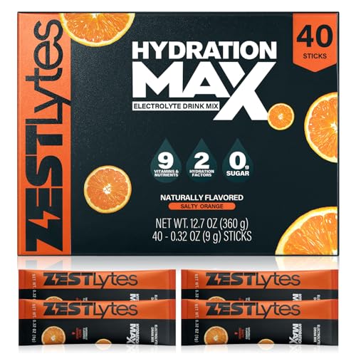 ZestLytes Sugar-Free Electrolyte Hydration Sticks, Salty Orange, 40 Packets