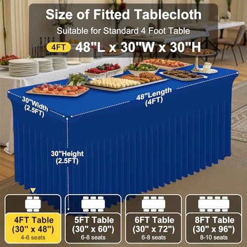 Image of Smiry 2 Pack Spandex Elastic Fitted Table Cloth Skirt for 4FT Table | Stretch Washable Table Cloth, Banquet Table Cover for Wedding, Party, Indoor & Trade Shows, (Blue, 48Lx30Wx30H)