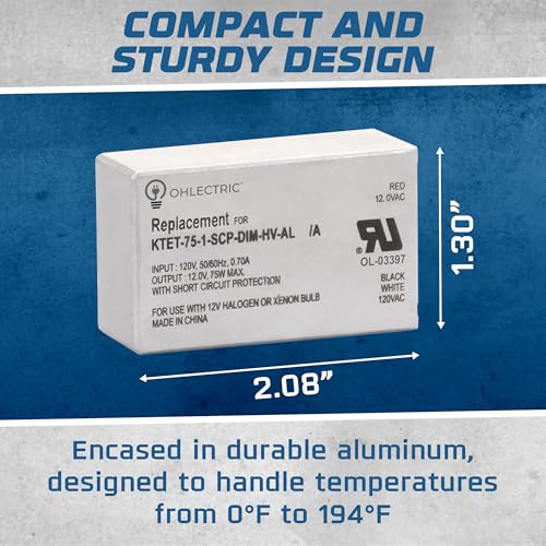 Image of Replacement for Keystone KTET-75-1-SCP-DIM-HV-AL Step Down Dimmable Electronic Transformer - 75W High-Performance 120V Input, 12V Output - Compact Aluminum Case - Ideal for Track & Recessed Lighting