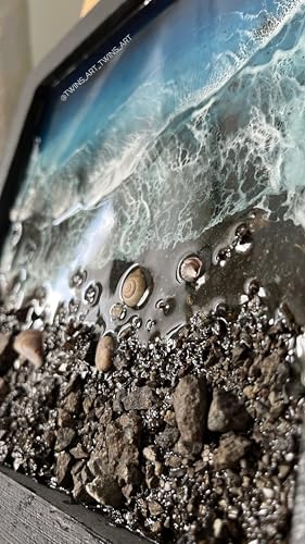 Tableau en résine époxy Black Shore, déco murale moderne sable noir - 4