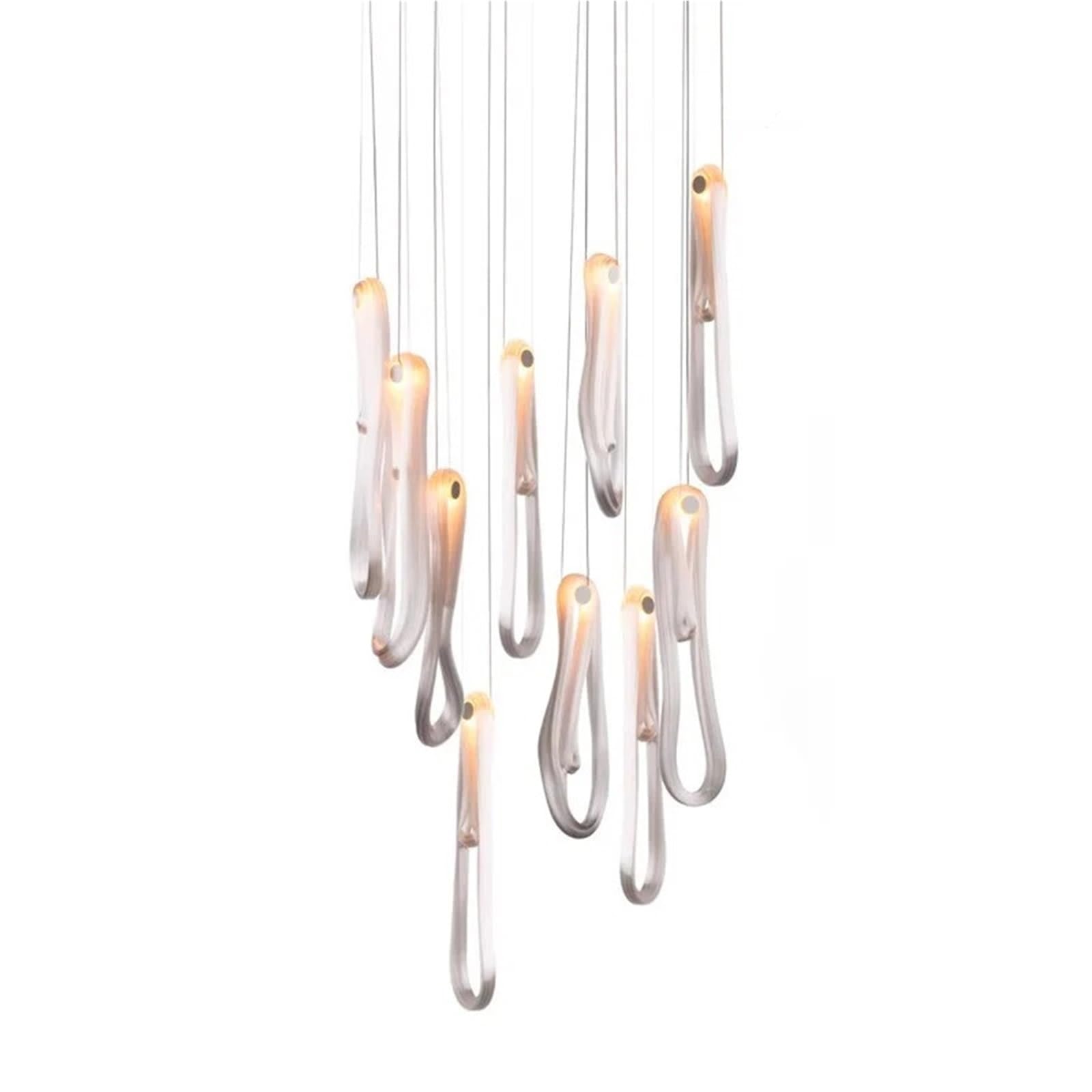 WAQIDCXBOA Nordic LED Glass Ceiling Chandelier Ribbon Lampshade Suitable for Living Rooms and Stairwells Metallic Dimmable