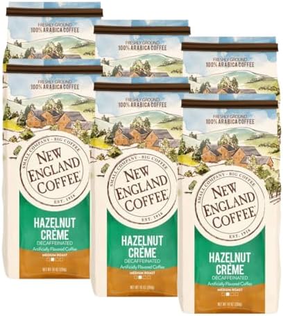 New England Coffee Decaf Hazelnut Crème Ground Coffee 10oz (Pack of 6)