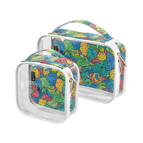 Paquete de 2 neceseres decorativos transparentes para colgar, aprobados por la TSA, coloridas hojas de frutas, flores, bolsa impermeable para viajes, cosméticos, aeropuerto, aerolíneas, cumple con el