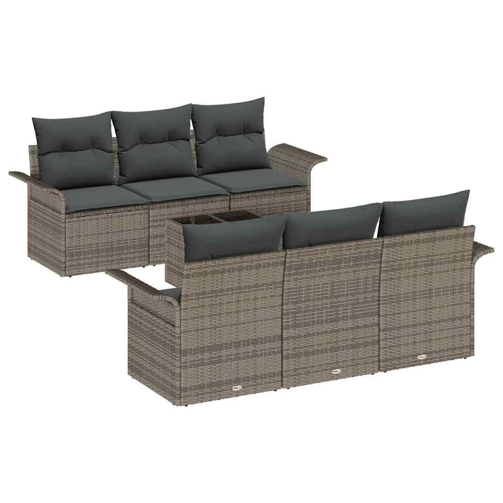 Set di divani da giardino modulari in polyrattan, 7 pezzi, grigio