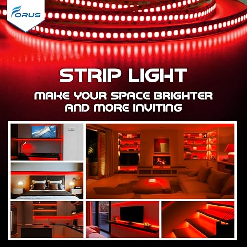 Image of Forus 5 Meter (5M) 10MM Red LED Strip Light, 240 LEDs /M Plug & Play Flexible Lighting for Home Decor, False Ceiling, Pooja Room, Living Room, Kitchen, Mirror, Stairs, 2-Year Warranty