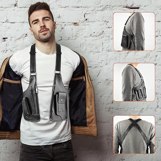 Double Shoulder Armpit Bag for Men, Adjustable PU Leather Strap Wallet Phone Double Shoulder Bag