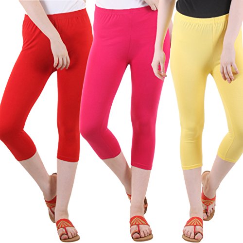 Image of DIAZ Women's Super Combed Cotton Elastane Stretch Slim Fit Printed Capri -Pack of 3