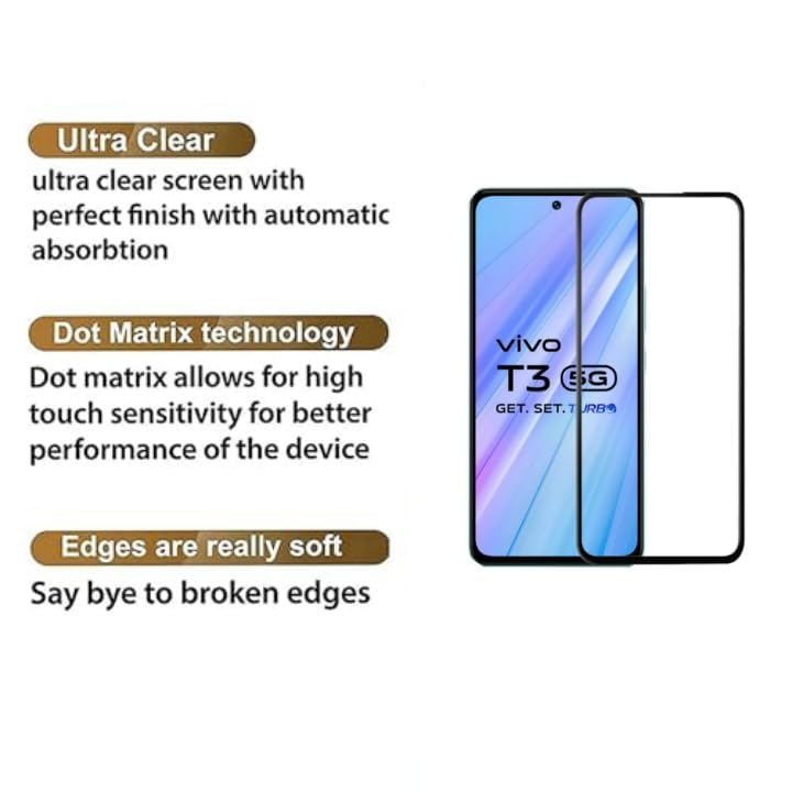 Image of DD SON Premium Tempered Glass Screen Protector Guard Compatible For iQOO Z9 and Vivo T3 (6.67 Inch) (Ultrasonic Fingerprint Working) (6.9 Inch, Pack of 1) | Edge to Edge Coverage