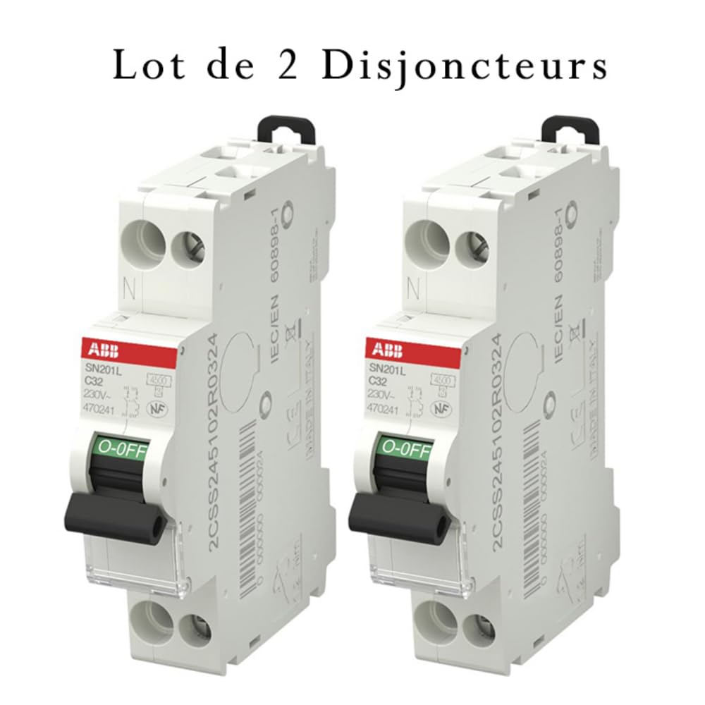 ABB Lot de 2 disjoncteurs Ph+N raccordement Vis 32A-4,5Ka - Courbe C