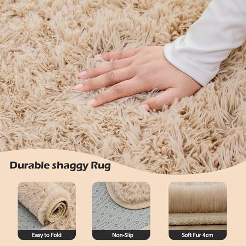 OMERAI Living Room Rugs Anti Slip Rug Fluffy Faux Fur Rug Bedroom Velvet Carpet Plush Shaggy Area Rug Modern Floor Mat for Home Decor (Beige,90x150cm) - Image 3